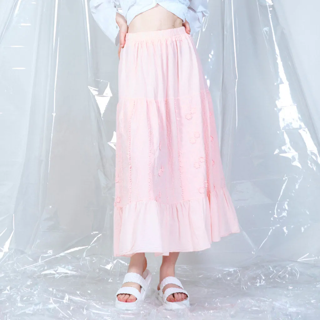 100% Cotton lace tiered maxi skirt wholesale