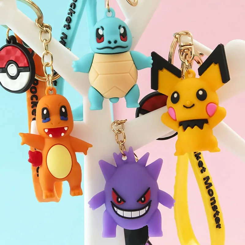 10pcs/20pcs/set wholesale Genuine Pikachu Anime Doll Keychain Pokemon Cartoon Keyring Bag Car Key Chain Ring Pendant Kids Gifts.