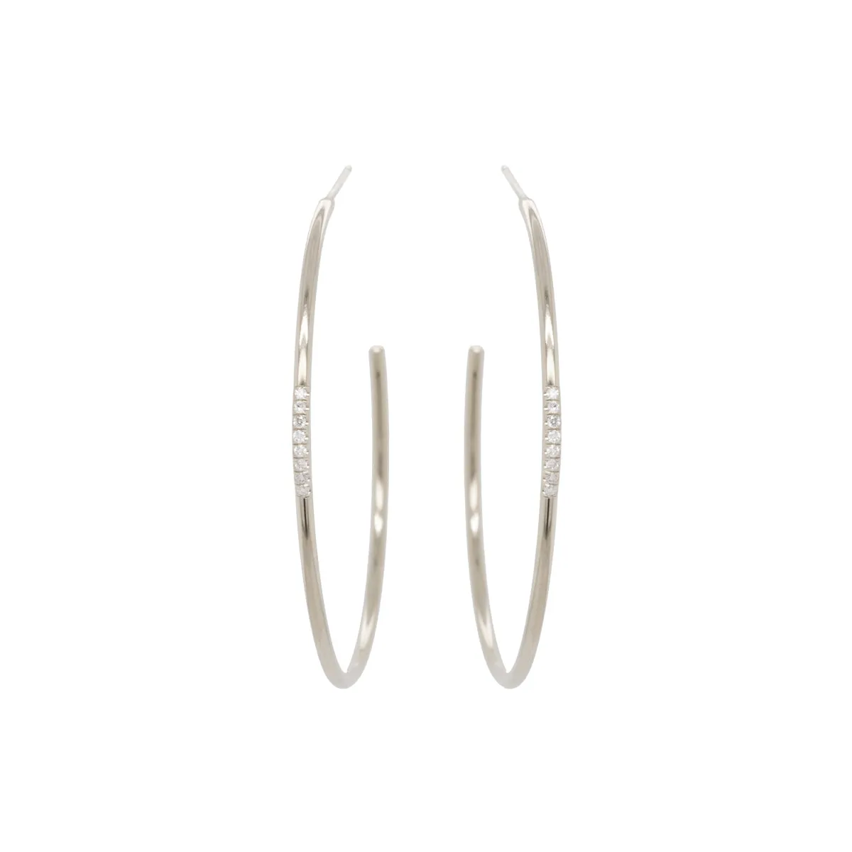 14k Pavé Diamond Thick Wire Large Hoops