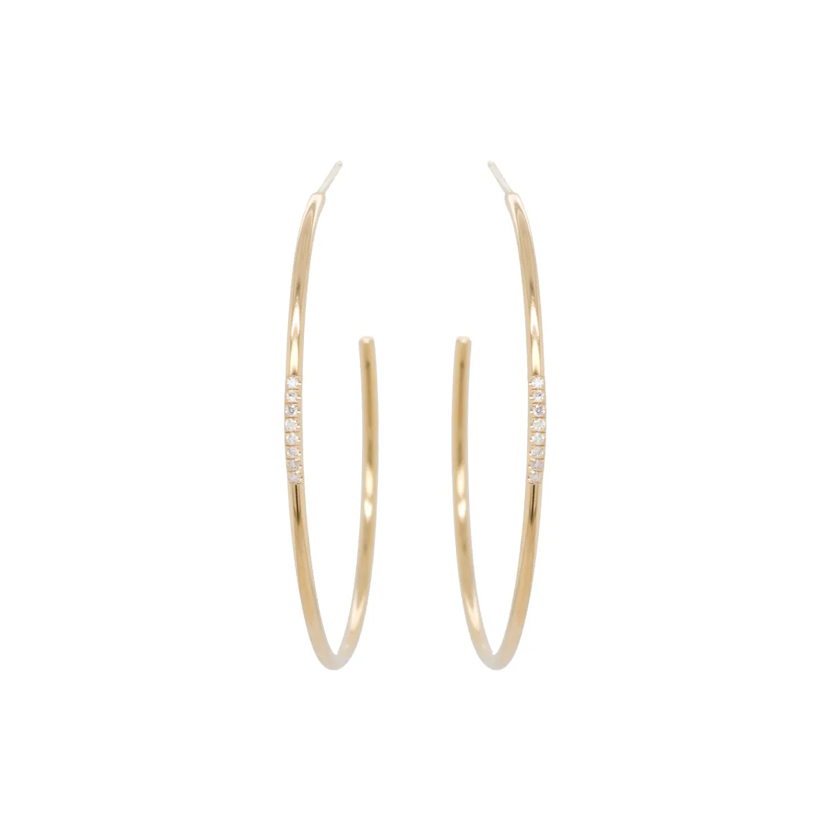 14k Pavé Diamond Thick Wire Large Hoops