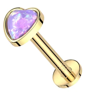 14kt Gold Heart Purple Opalite Threadless Labret