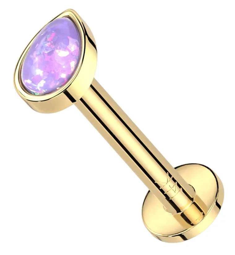 14kt Gold Teardrop Purple Opalite Threadless Labret