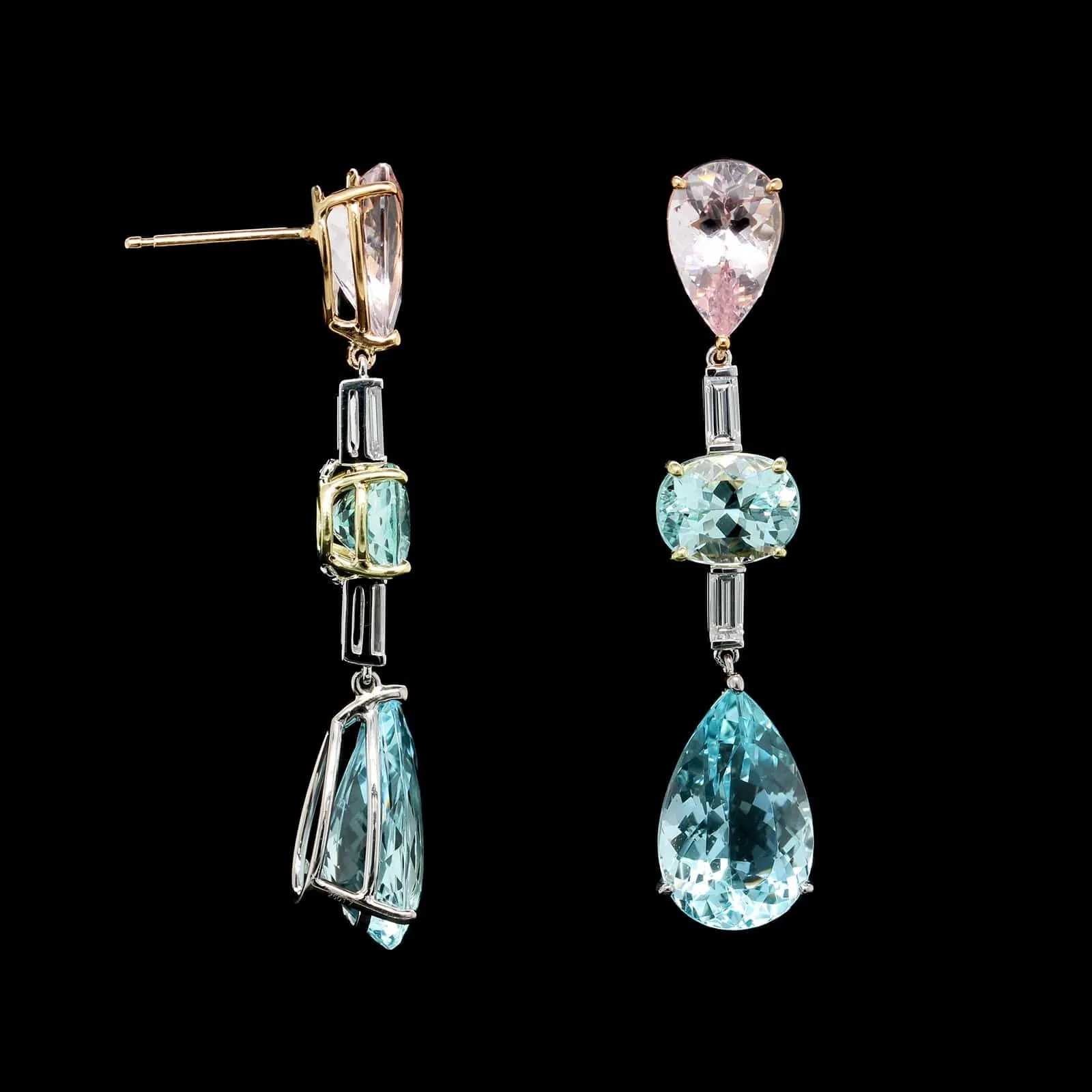 18K Rose Gold & Platinum Estate Gem-set Earrings