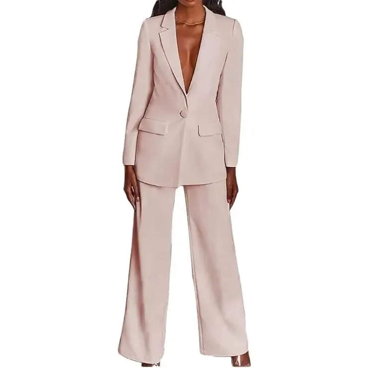 2 Piece Suits with Deep V Neck Jacket