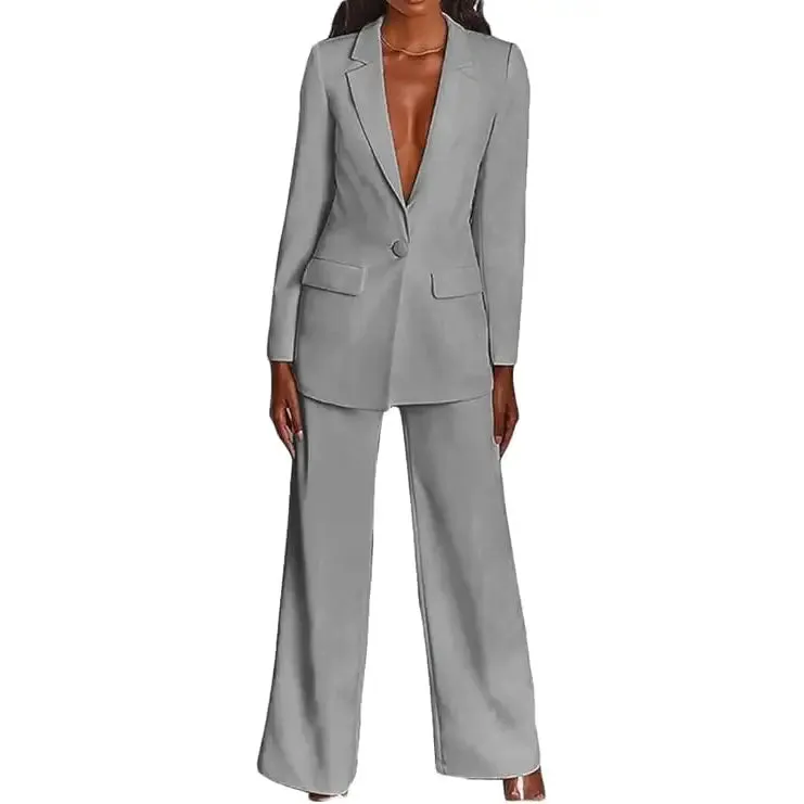 2 Piece Suits with Deep V Neck Jacket