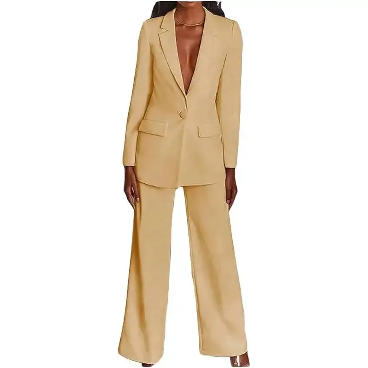 2 Piece Suits with Deep V Neck Jacket