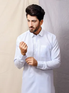 461/2E Men's Kameez Shalwar Stitched Suit Shirt Collar Neel White