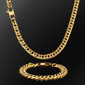 6-Sided | 12mm Miami Cuban Link Chain and Bracelet Set in 18K Gold KRKC