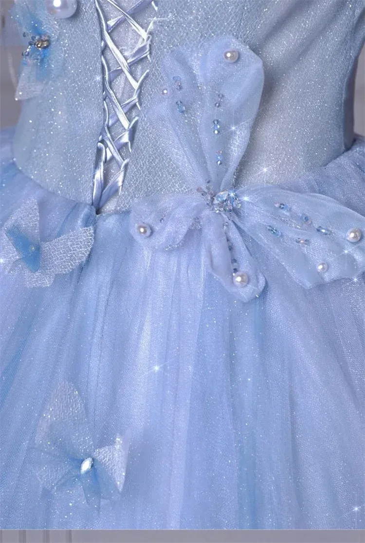 A-Line Blue Tulle Long Prom Dress, Blue Tulle Formal Dress Y6774