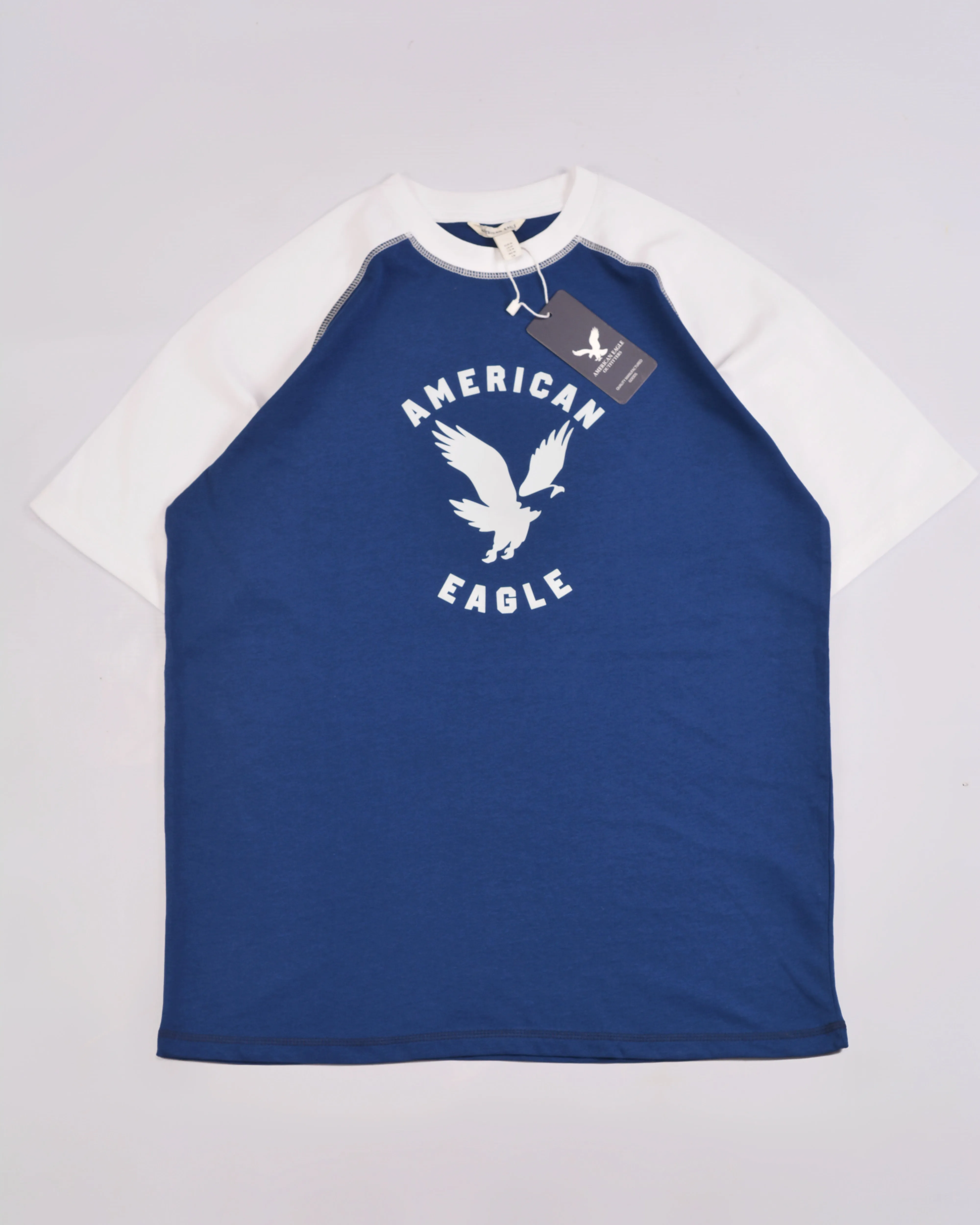 Ae Super Soft Raglan Logo Graphic T-shirt Contrast Stitch Blue /White