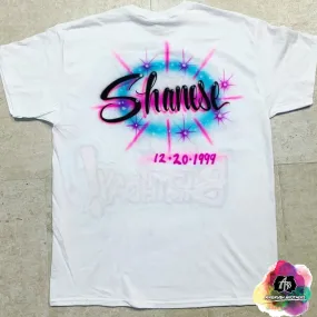 Airbrush Name with Starbursts Shirt Design