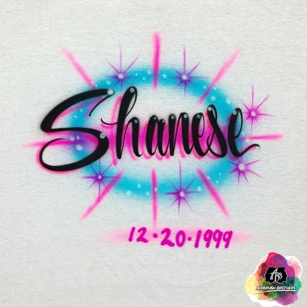 Airbrush Name with Starbursts Shirt Design