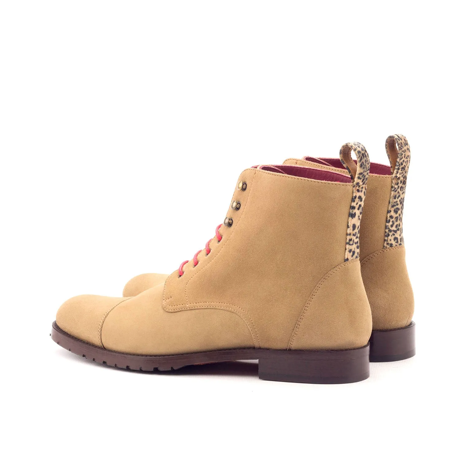 Ambrogio Bespoke Custom Women's Custom Made Shoes Camel Fabric / Suede Leather Cap-Toe Boots (AMBW1017)