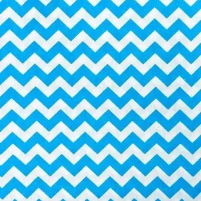 Aqua Blue White Half Inch Chevron Poly Cotton Fabric