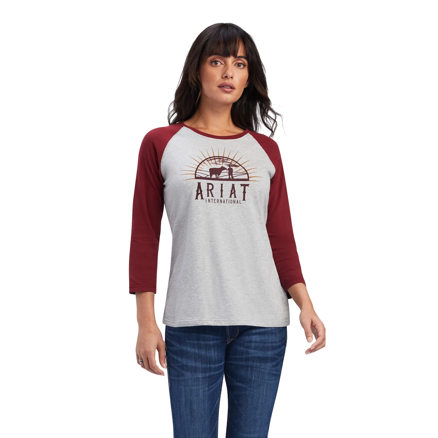 Ariat Womens REAL Sunrise Classic 3/4 Sleeve Shirt - Heather Grey