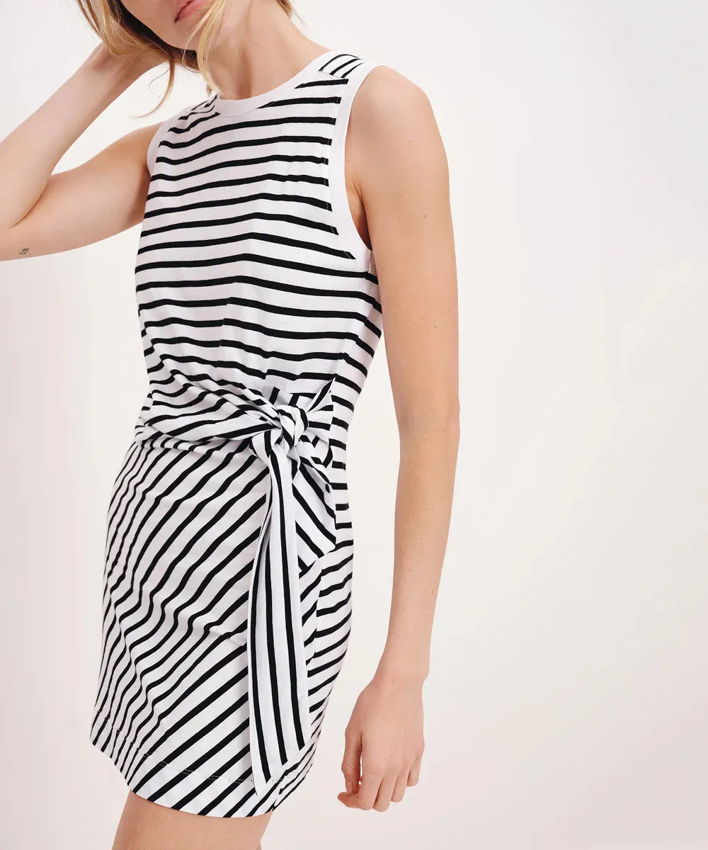 ATM Classic Jersey Stripe Sleevless Twist Dress - White-Black