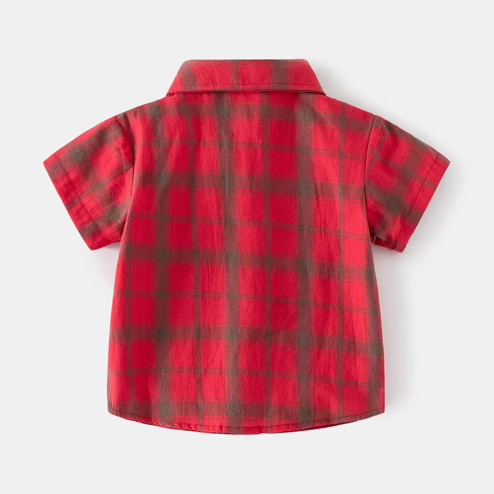 Baby Boy Green Plaid Short Sleeve Lapel Shirts