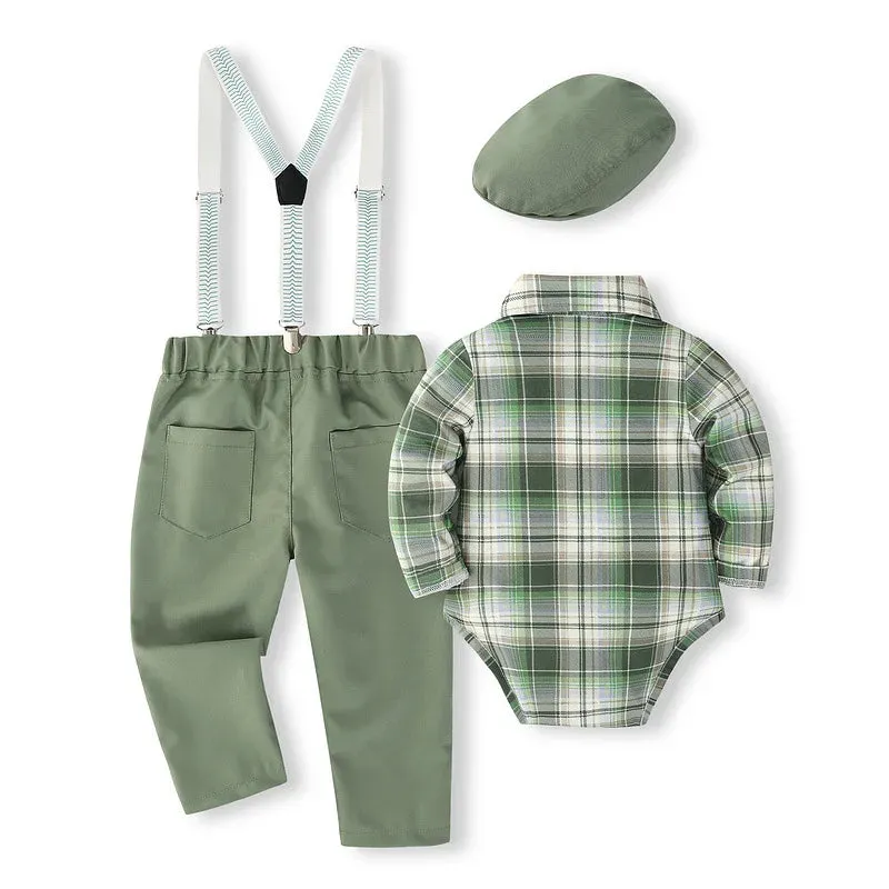 Baby Boy Plaid Fashion 2-6Y Jumpsuit Pants 5pc Set