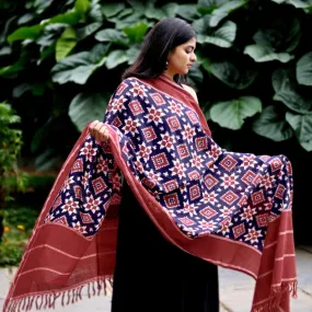 Blue, Red, & White Handloom Cotton Telia Rumal Long Dupatta