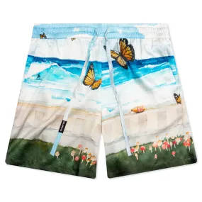 Butterfly Beach Silk Shorts - Blue Multi