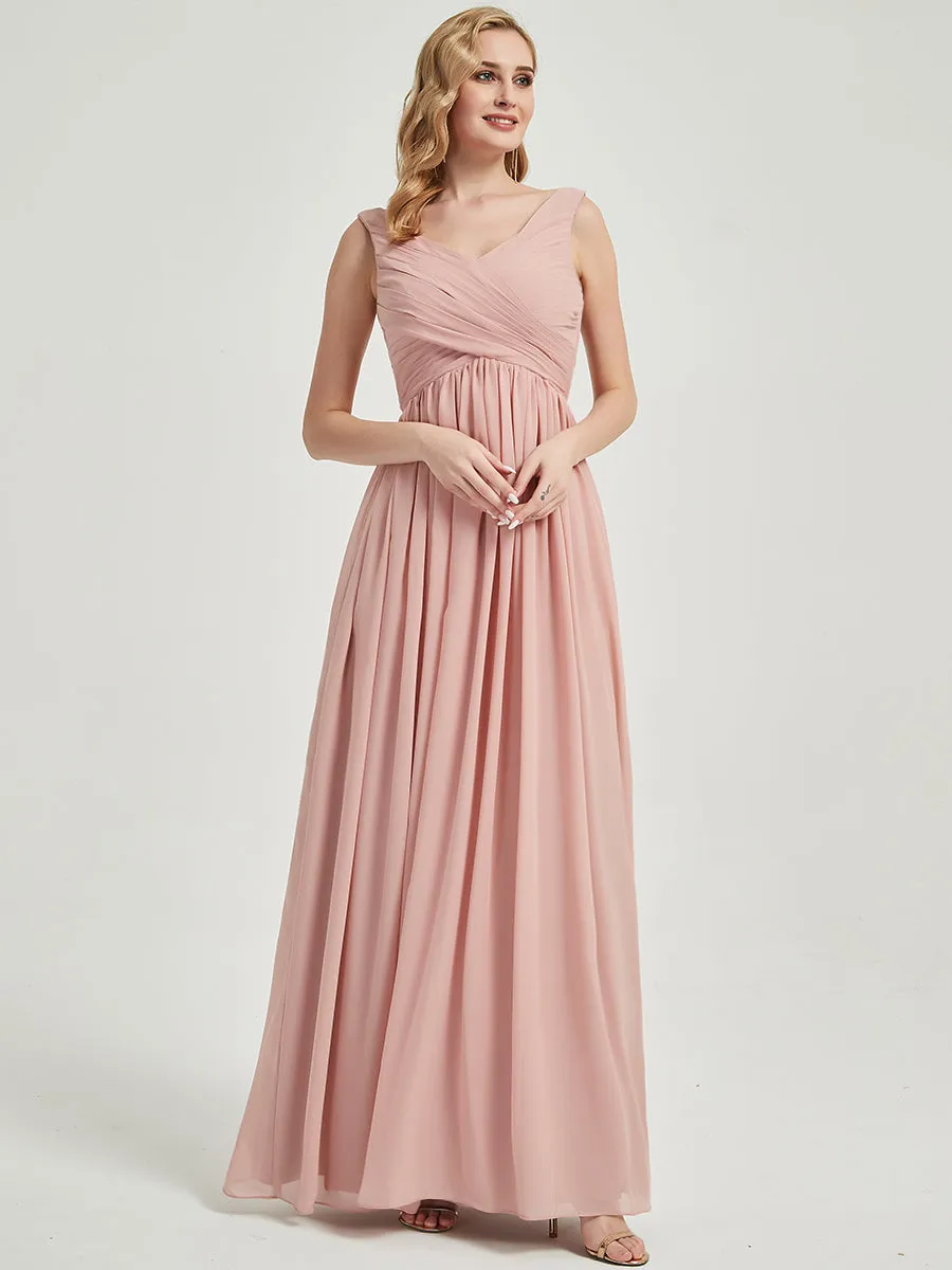 Cabernet Pleated V-Neck Sleeveless Empire Maxi Chiffon Bridesmaid Dress