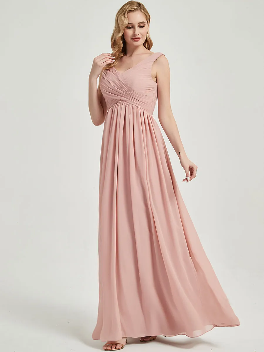 Cabernet Pleated V-Neck Sleeveless Empire Maxi Chiffon Bridesmaid Dress