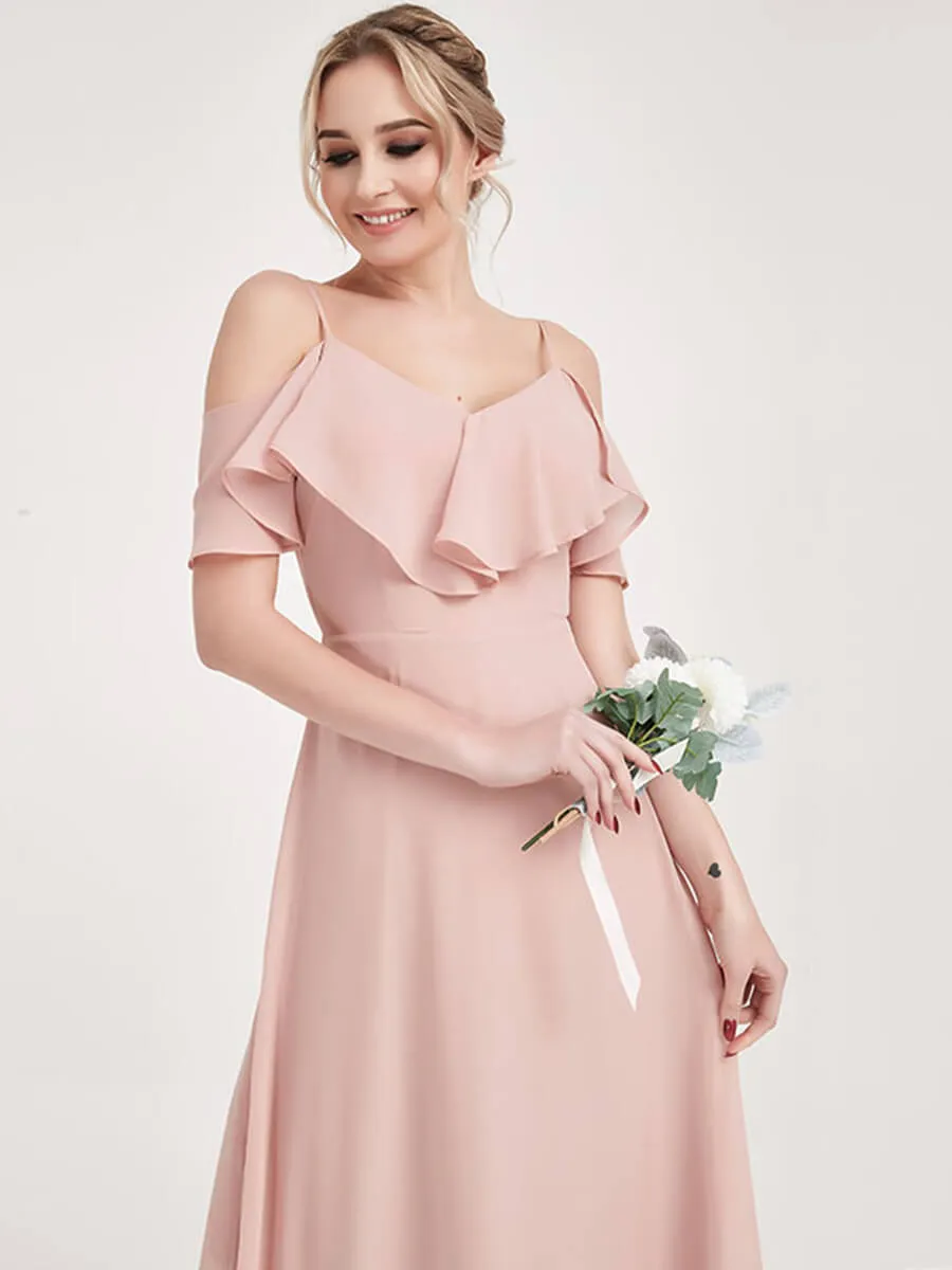 Chiffon Flounced 1 Of 3 Ways Dusty Pink Convertible Bridesmaid Dresses