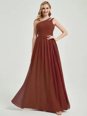 Cinnamon Rose One Shoulder A-Line Floor Length Chiffon Bridesmaid Dress