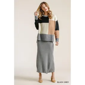 Colorblock Contrasted Cotton Fabric On Back Top With Side Slits And High Low Hem