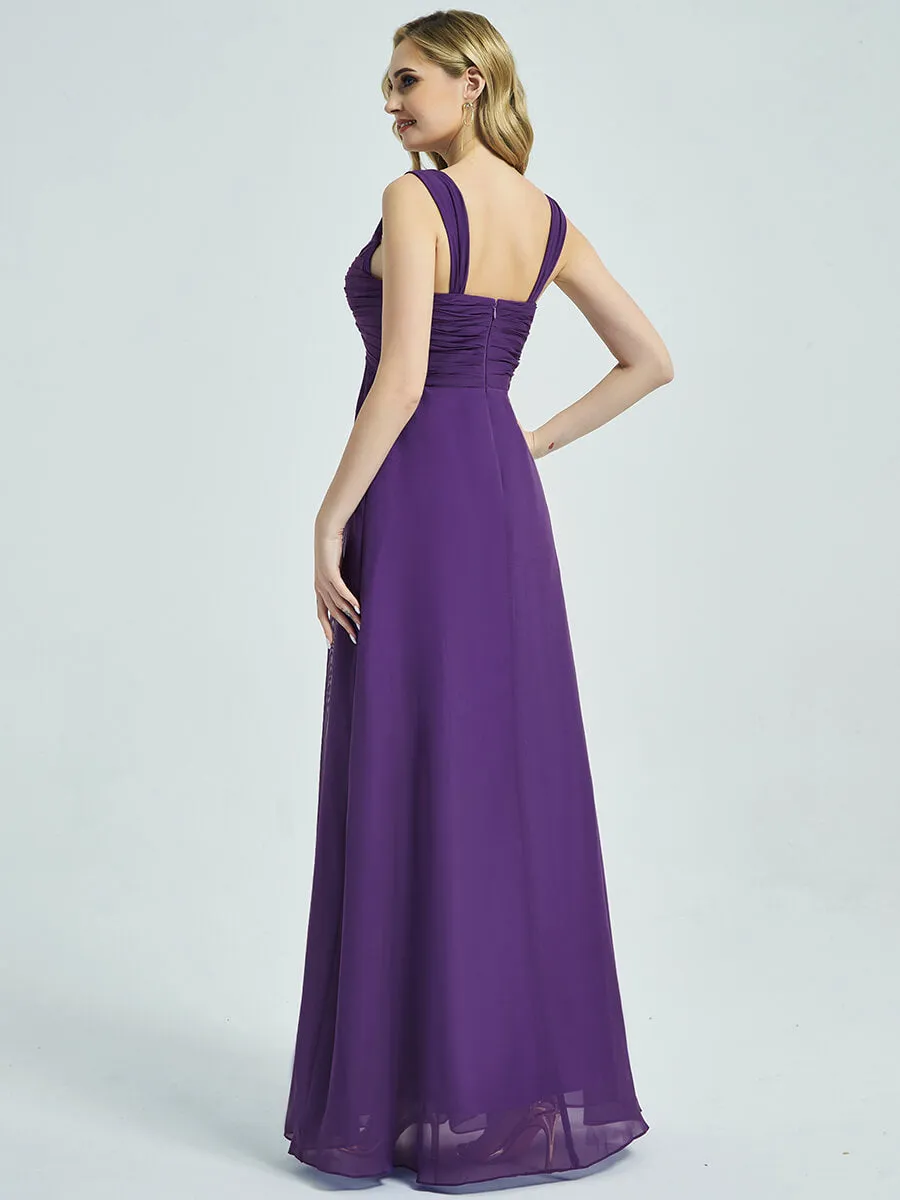 Cornflower Blue Sweetheart Straps A-Line Maxi Chiffon Bridesmaid Dress