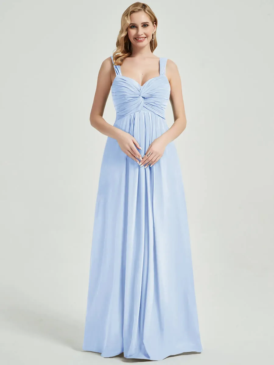 Cornflower Blue Sweetheart Straps A-Line Maxi Chiffon Bridesmaid Dress