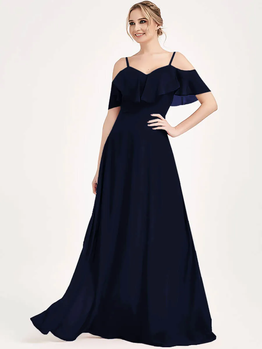 Dark Navy Chiffon Cold Shoulder 3 Ways Convertible Bridesmaid Gown