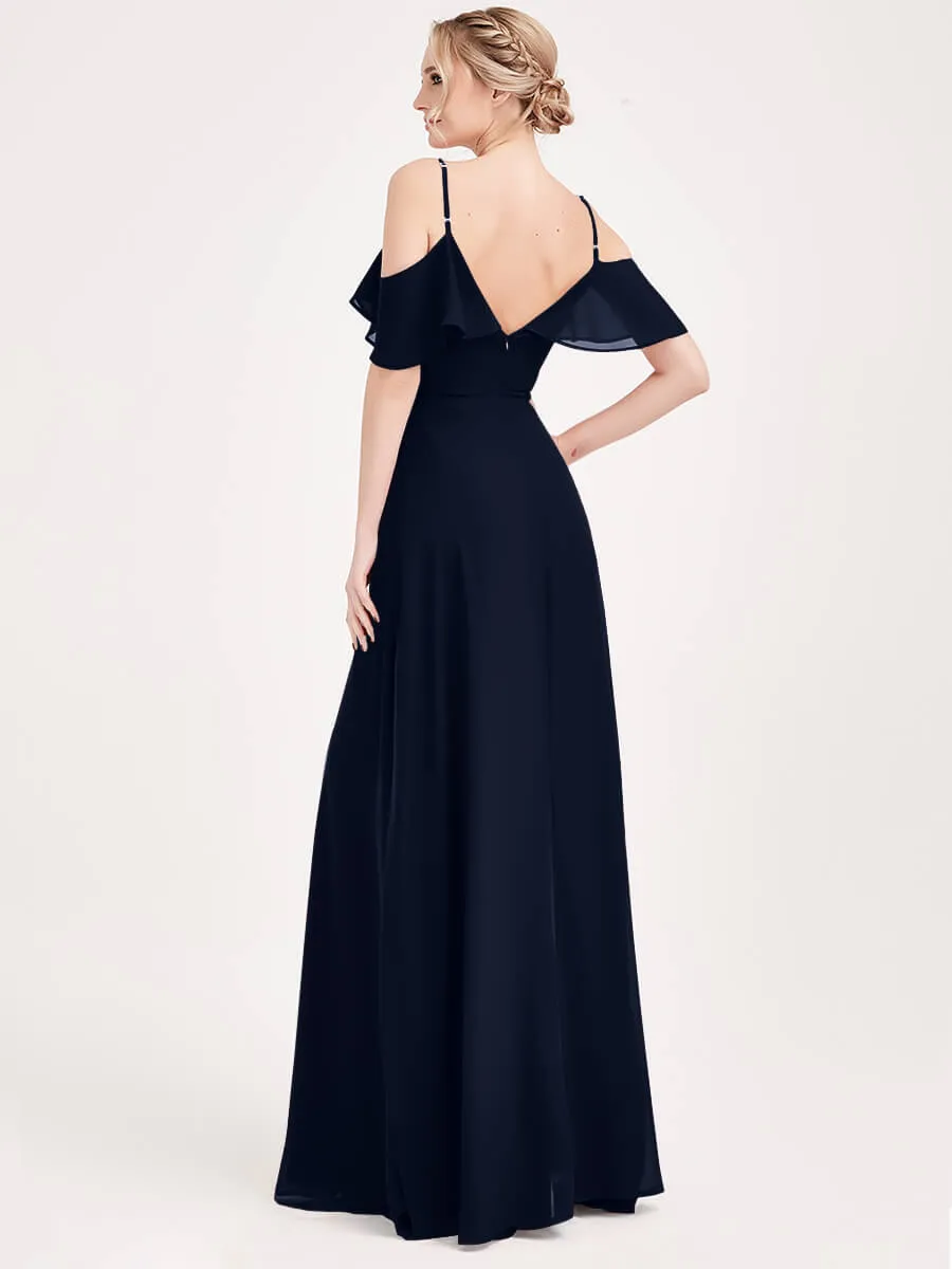 Dark Navy Chiffon Cold Shoulder 3 Ways Convertible Bridesmaid Gown