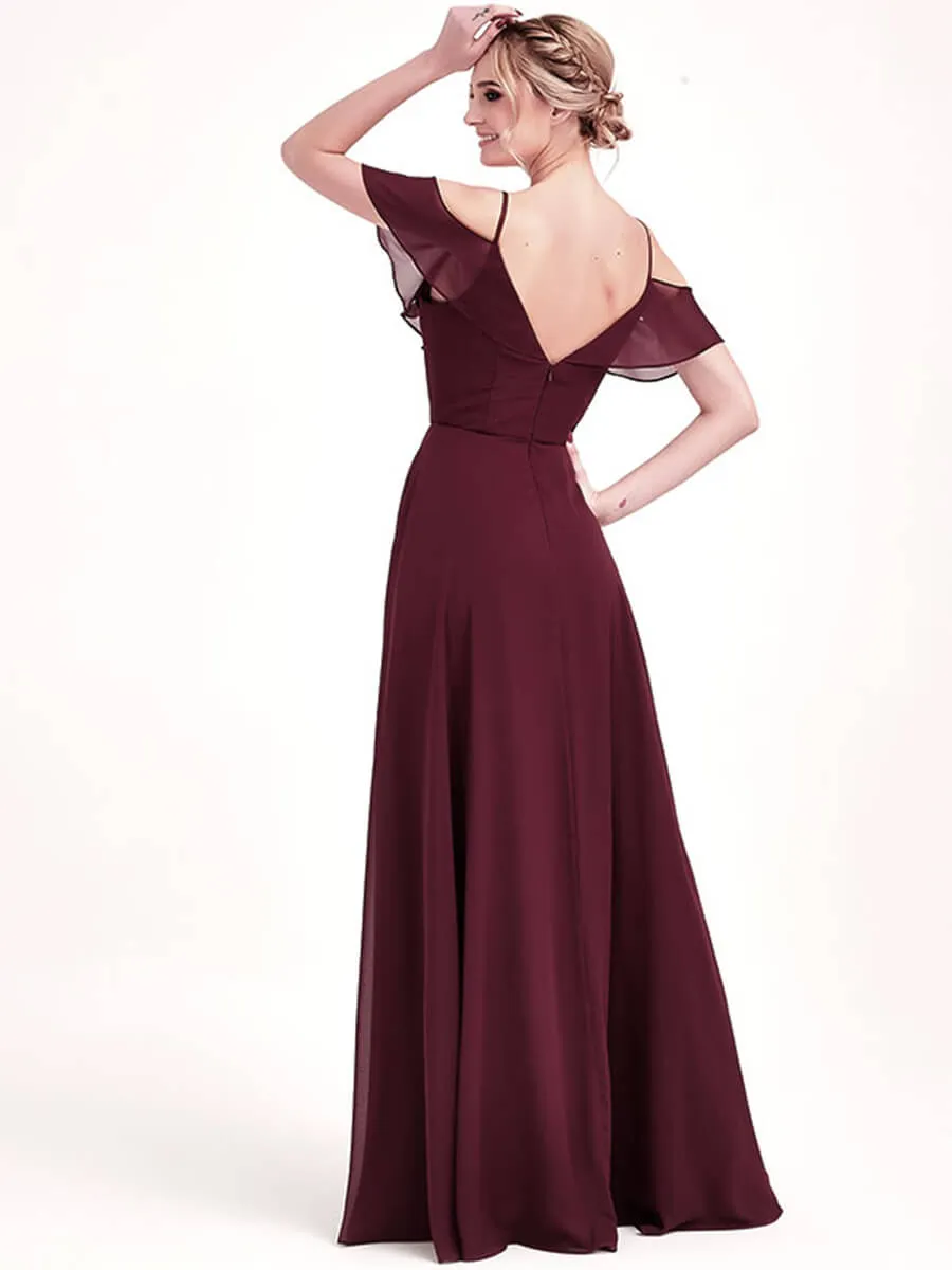 Dark Purple Chiffon Cold Shoulder 3 Ways Convertible Bridesmaid Gown