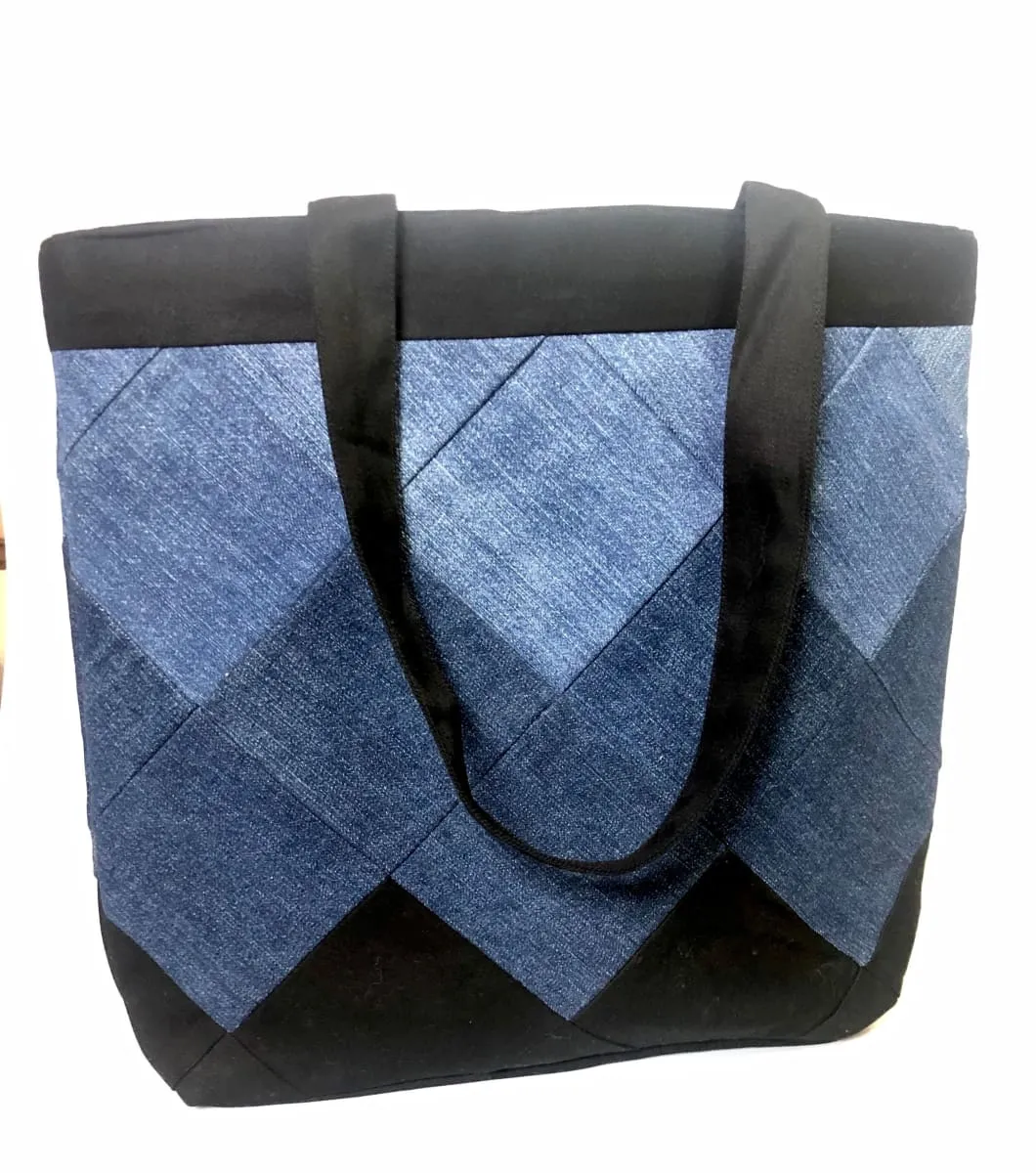 Denim Square Patchwork Tote