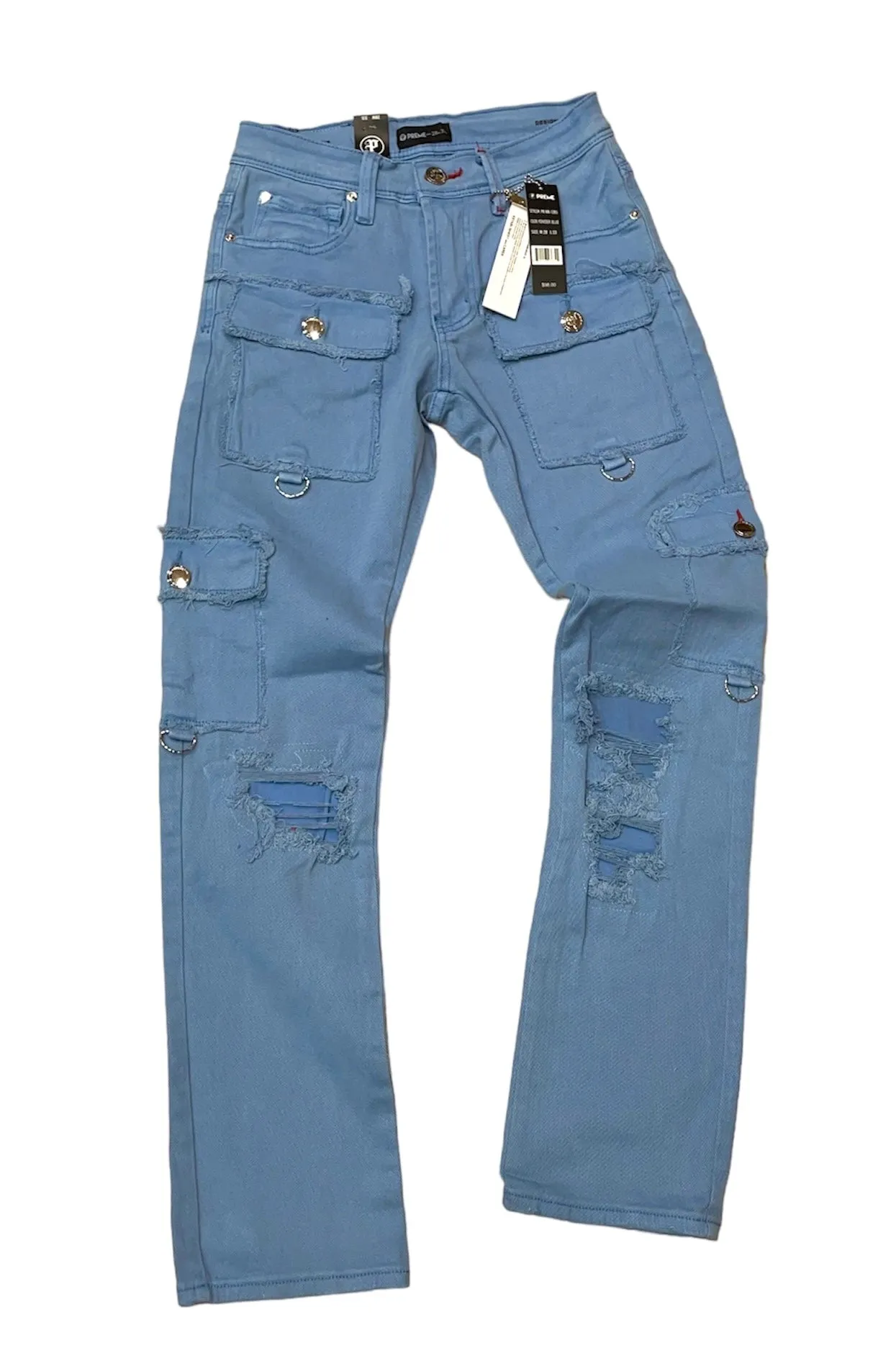 Distressed-Patched Cargo Denim Jeans