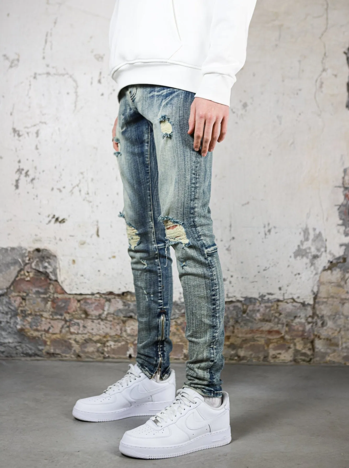 Distressed Ripped Premium Vintage Blue Jeans