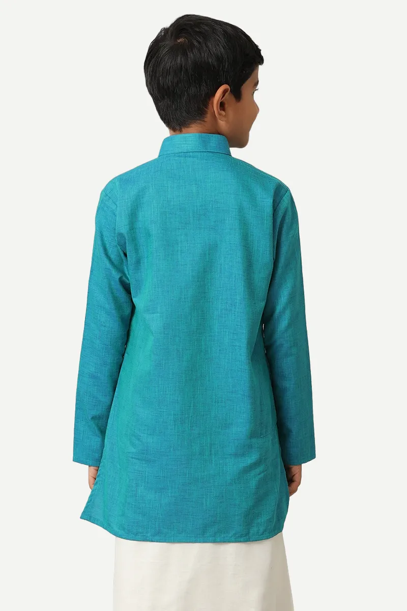 Exotic - Aqua Blue Kurta and Matching Fixit Dhoti 2 In 1 Set For Kids | Uathayam