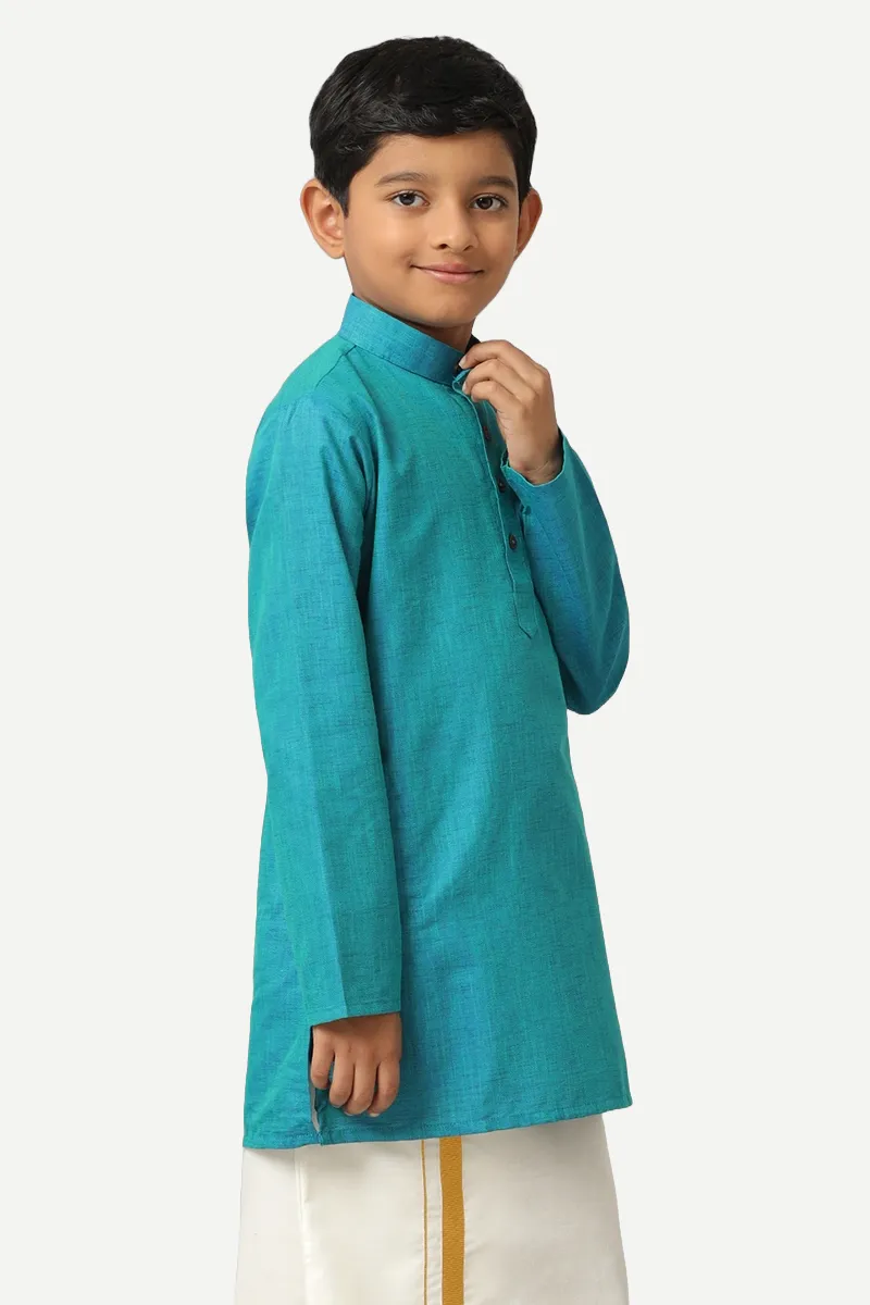 Exotic - Aqua Blue Kurta and Matching Fixit Dhoti 2 In 1 Set For Kids | Uathayam