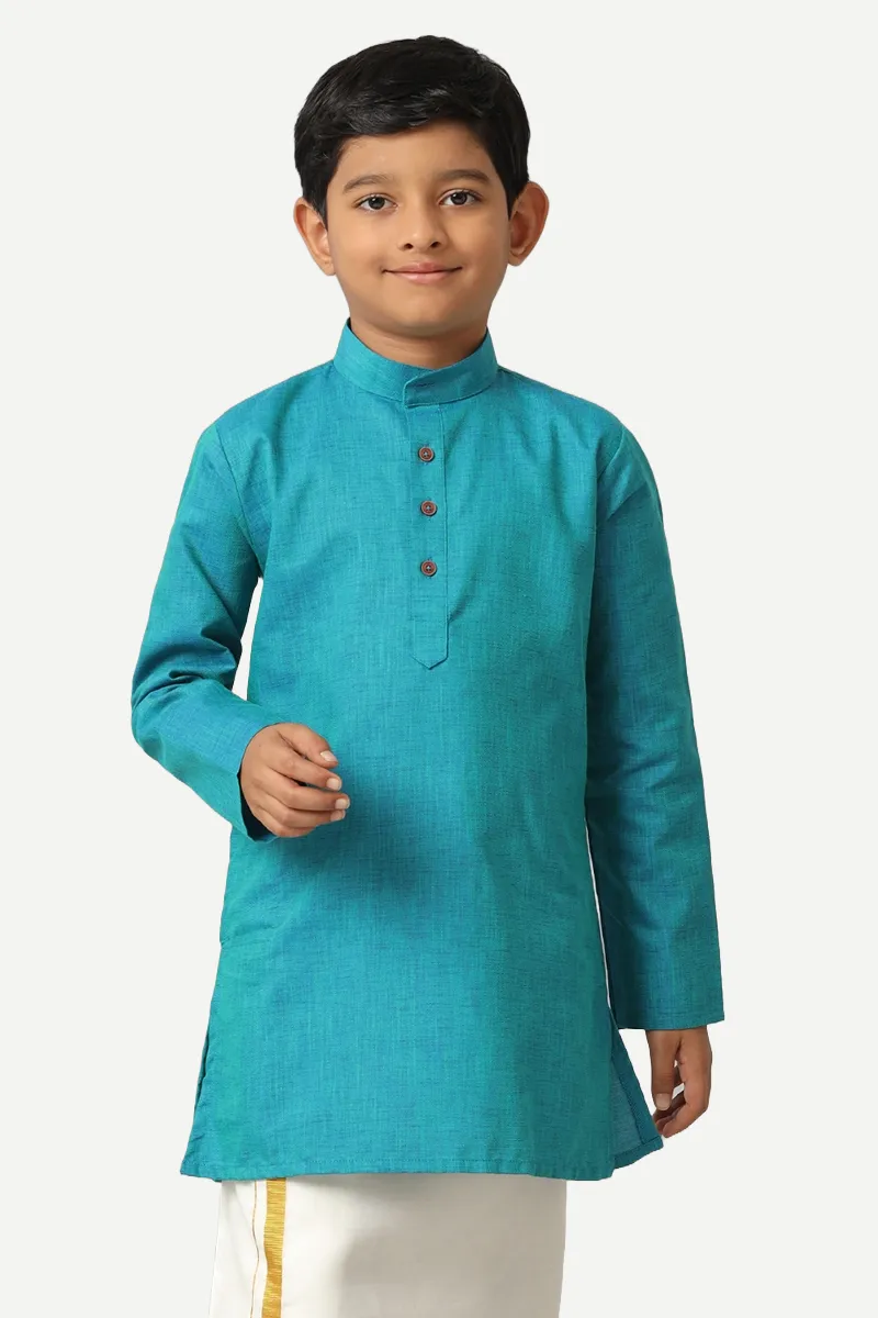 Exotic - Aqua Blue Kurta and Matching Fixit Dhoti 2 In 1 Set For Kids | Uathayam