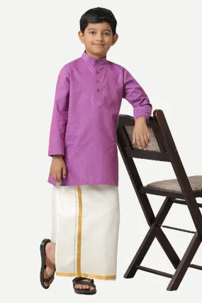 Exotic - Dark Lavender Kurta and Matching Fixit Dhoti 2 In 1 Set For Kids | Uathayam