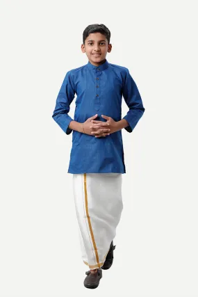 Exotic - Navy Blue Kurta and Matching Fixit Dhoti 2 In 1 Set For Kids | Uathayam