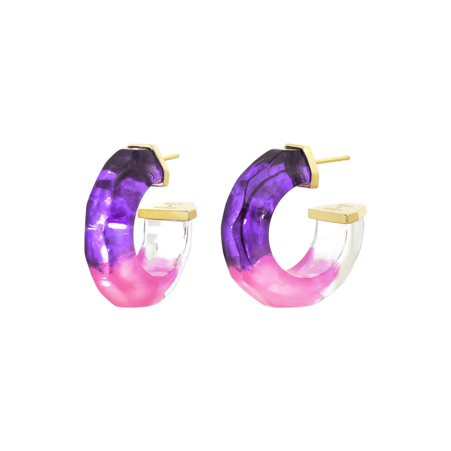 Faceted Tie Dye Lucite Huggies in Purple & Pink