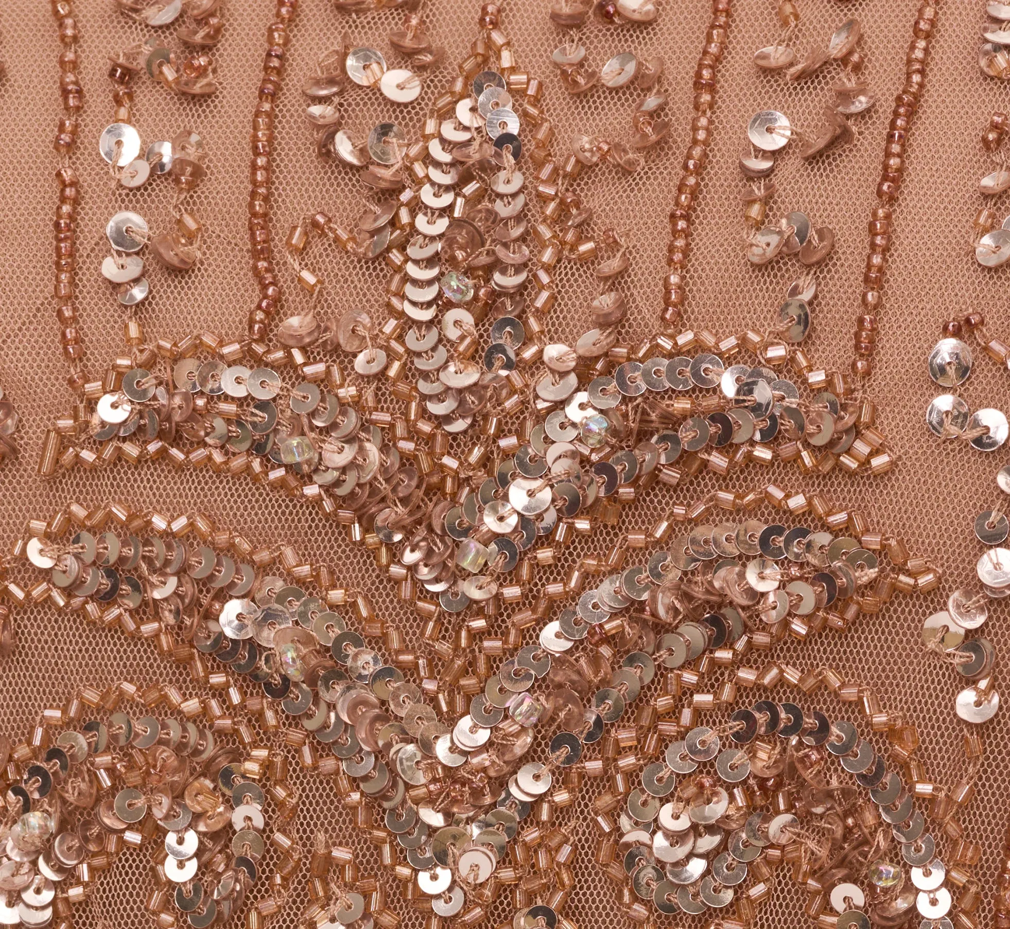 Fleur Beaded Blouson Gown With Sheer Short Sleeves In Rose Gold