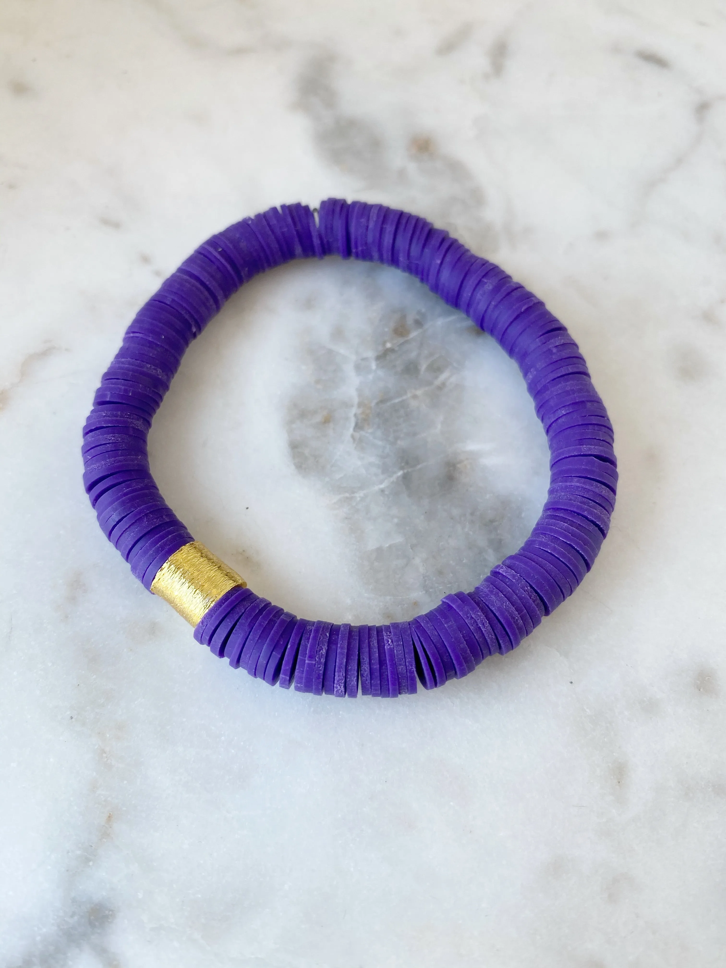 Heishi Color Pop Bracelet Purple Gold Barrel