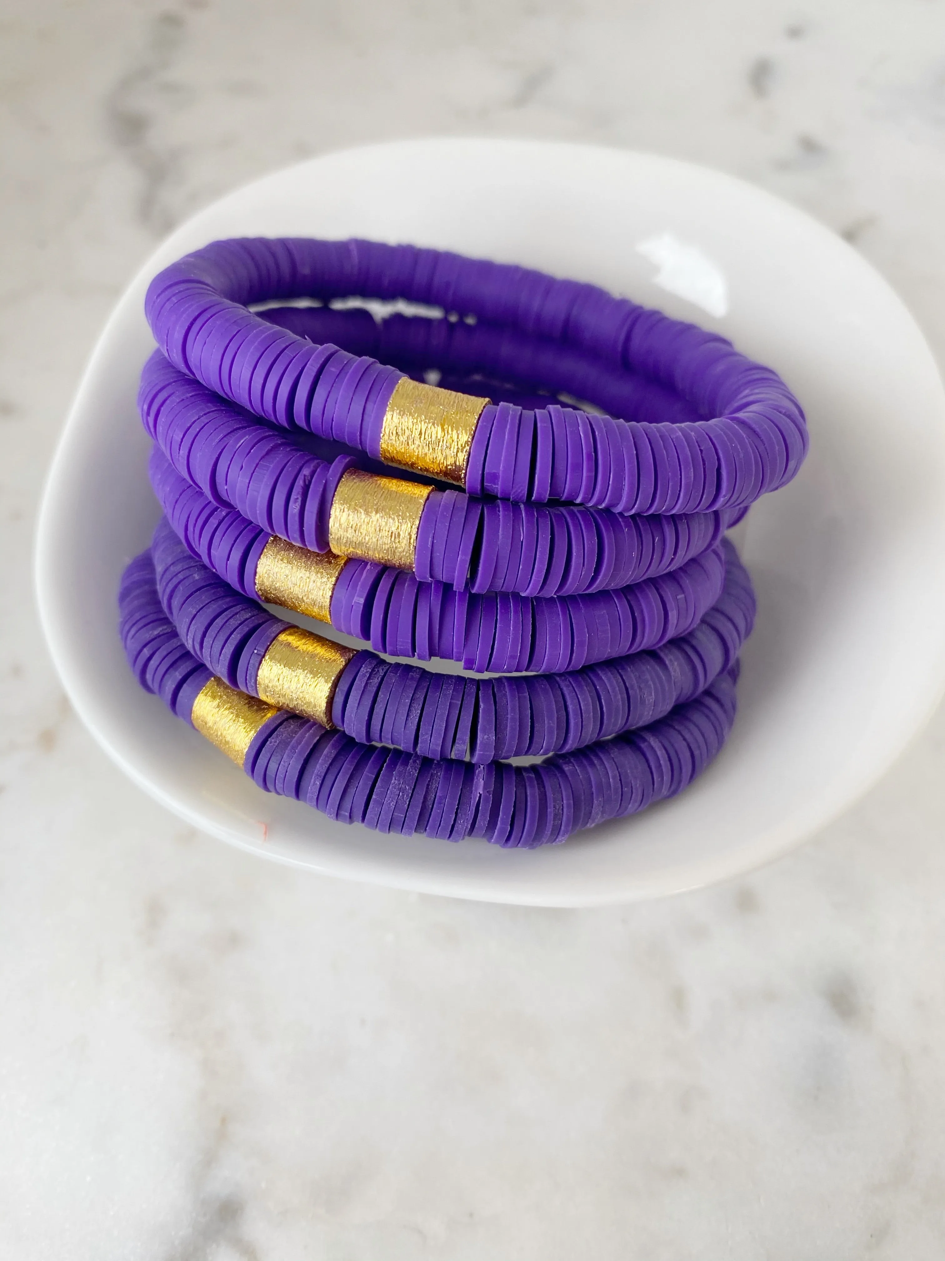 Heishi Color Pop Bracelet Purple Gold Barrel