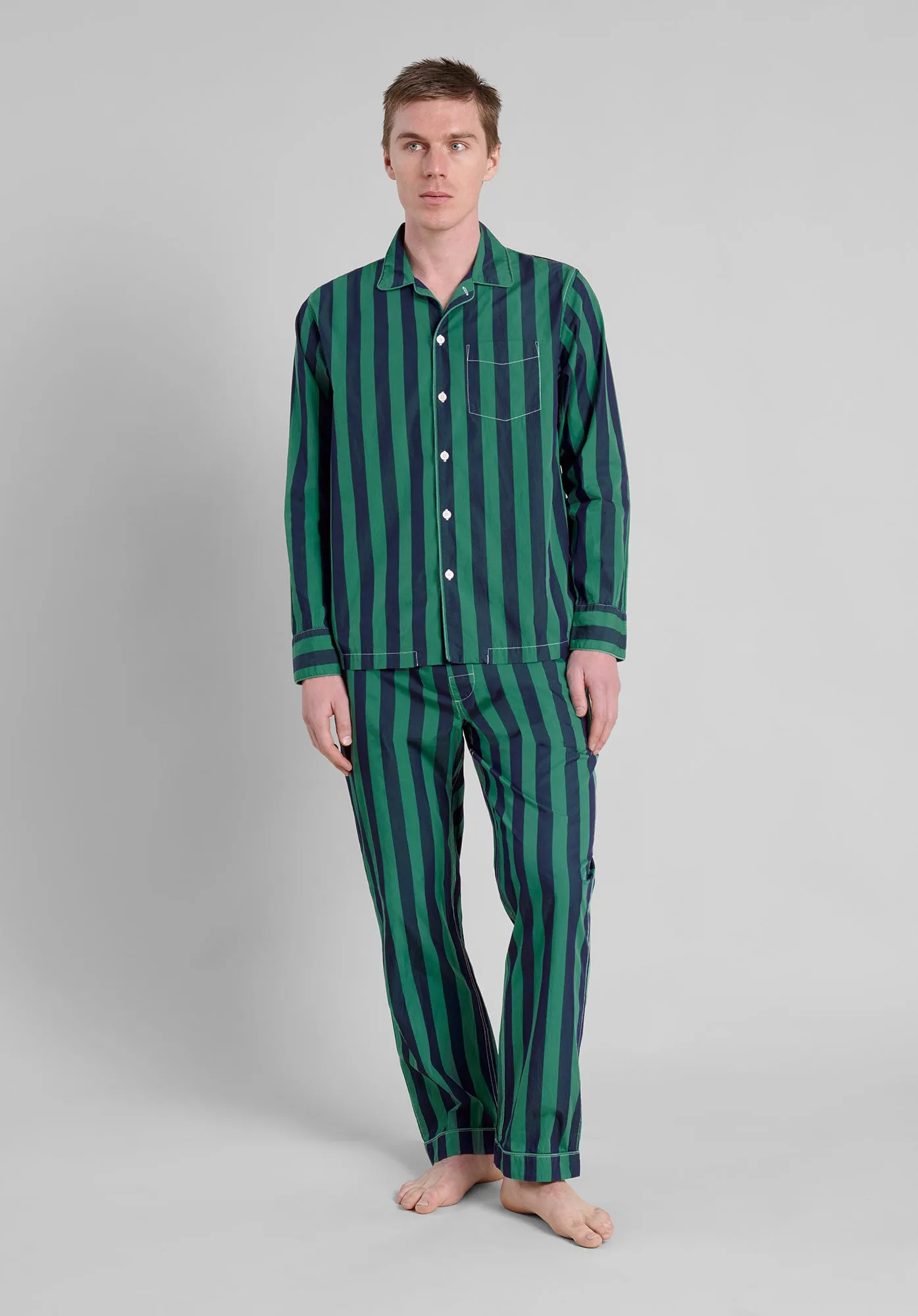 Henry Pajama Set in Green Cabana Stripe