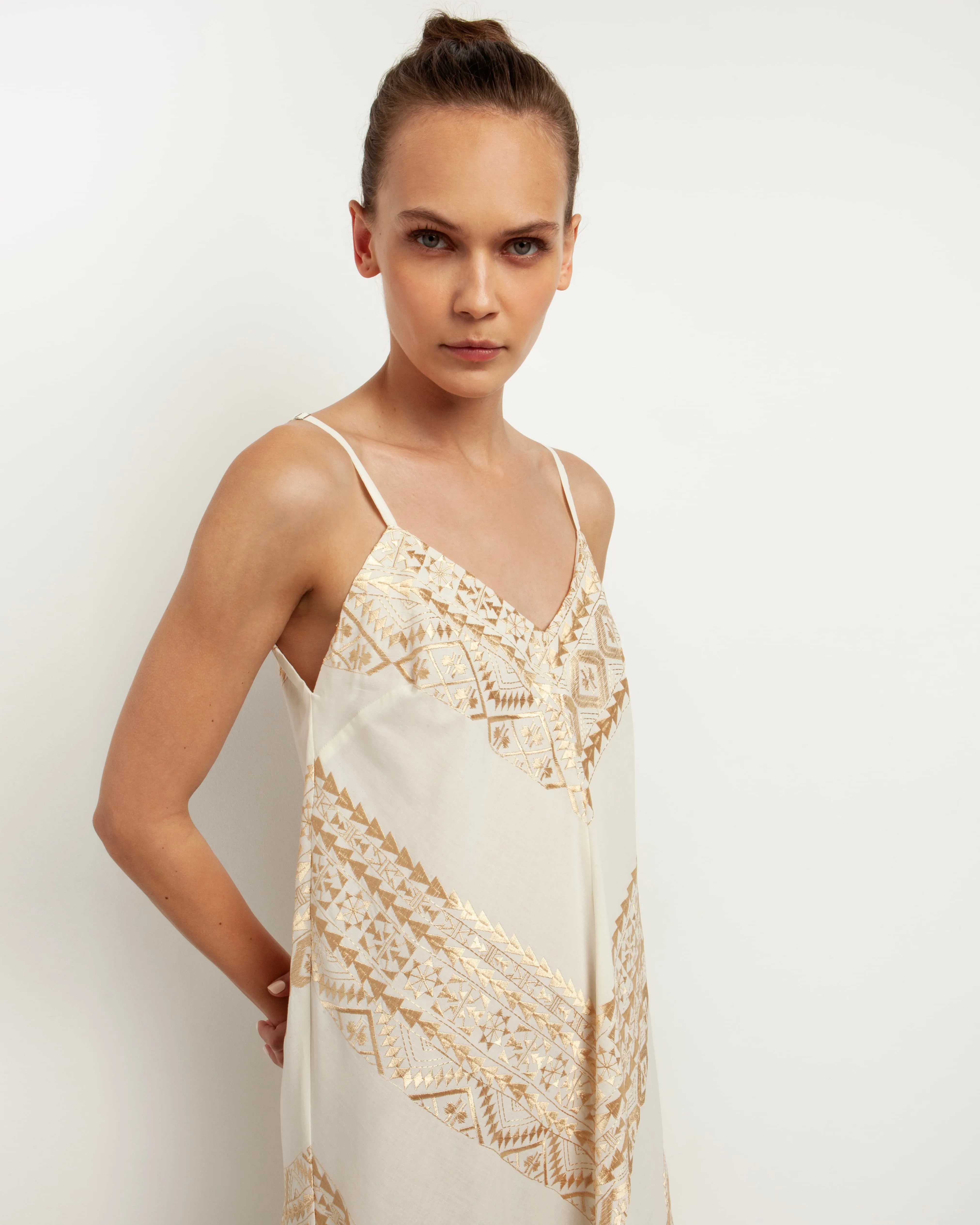 Kori Cotton Strappy Dress | White & Gold