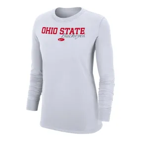 Ladies Ohio State Buckeyes Nike Script Buckeyes White Long Sleeve