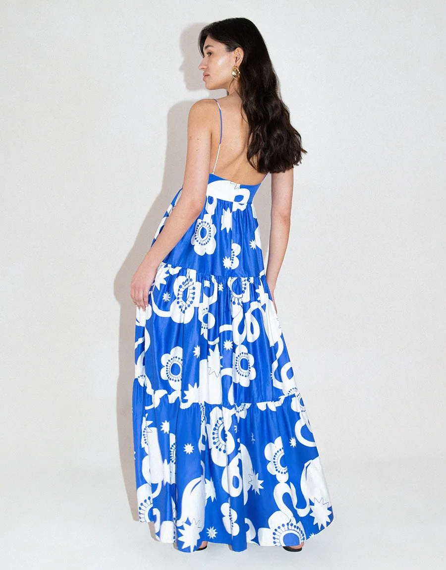 Merle Cotton Maxi Dress - Tropical Night Blue